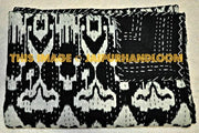 Ikat Quilt in Black, ikat Kantha Quilt Ikat throw Blanket-Jaipur Handloom