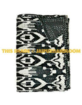 Ikat Quilt in Black, ikat Kantha Quilt Ikat throw Blanket-Jaipur Handloom