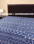 Ikat Quilt in Blue, Queen kantha Quilt, Queen Bedcover Blanet, Sofa Throw, Indian Queen Bedspread-Jaipur Handloom