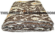 Ikat Quilt in Brown, queen ikat Kantha Quilt, queen Ikat throw, Ikat Blanket, queen Blanket, Ikat Kantha Bed Cover, ikat bedspread-Jaipur Handloom