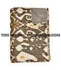 Ikat Quilt in Brown, queen ikat Kantha Quilt, queen Ikat throw, Ikat Blanket, queen Blanket, Ikat Kantha Bed Cover, ikat bedspread-Jaipur Handloom