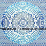 Indian Blue Ombre Mandala Tapestry Wall Hanging Throw Bedding Bedspread-Jaipur Handloom