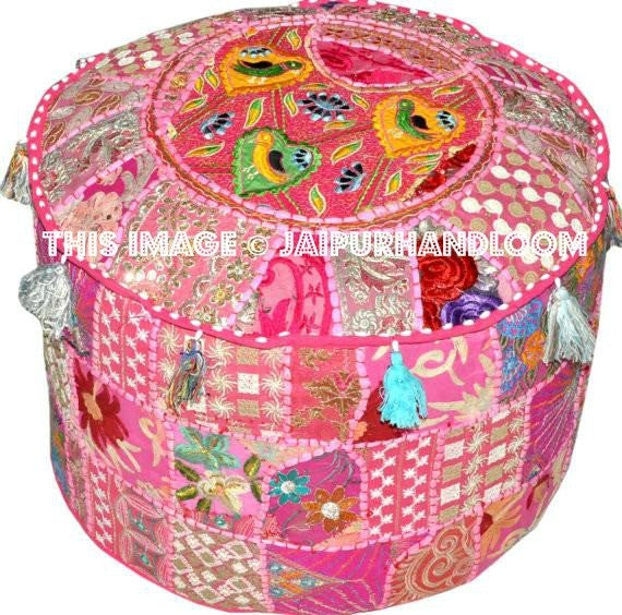 Indian Bohemian Pouf Ottoman decorative pouffe pouffes-Jaipur Handloom