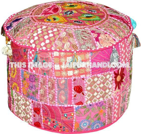 Indian Bohemian Pouf Ottoman decorative pouffe pouffes-Jaipur Handloom