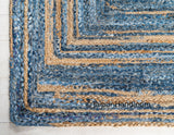 Indian Casual Handmade Braided Blue Color Denim and Jute Area Rugs 4X6 ft-Jaipur Handloom