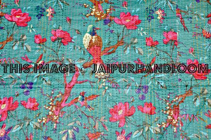 Indian Cotton kantha Quilt blanket, saree kantha quilt, handmade reversible kantha Quilt throw Bedspreads Bed Cover Gudari Handmade Bedding