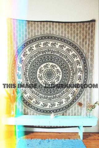 Indian Dorm Tapestry Wall Hanging Elephant Mandala Sofa Throw Blanket-Jaipur Handloom
