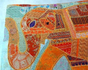 Indian Elephant Embroidered Bed cover Bohemian Patchwork twin Blanket-Jaipur Handloom