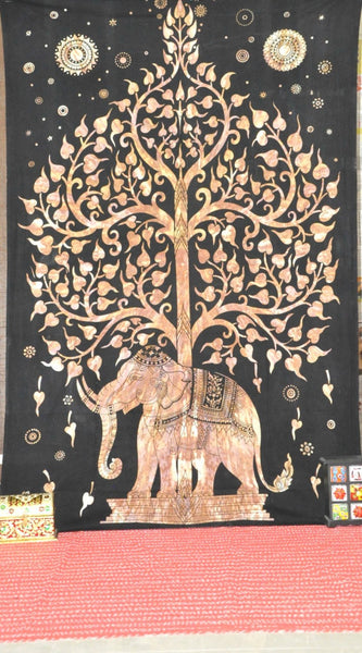 Indian Elephant Tapestries Bohemian Tree Of Life Tapestry Wall Hanging-Jaipur Handloom