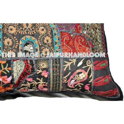 Indian Embroidered Throw Pillows For Couch Handmade Patchwork Sofa Cushions-Jaipur Handloom