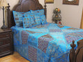 Indian Handmade Embroidered Bed cover Queen Patchwork Bedspread Throw-Jaipur Handloom
