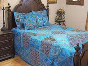 Indian Handmade Embroidered Bed cover Queen Patchwork Bedspread Throw-Jaipur Handloom