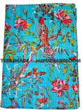 Indian Handmade Kantha Quilt, Floral Kantha Blanket, Kantha Bedspread in Blue, Decorative Curtain-Jaipur Handloom