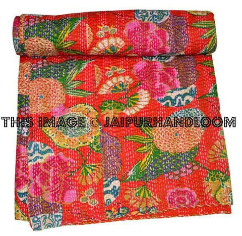 Indian Handmade Quilt Vintage Kantha Bedspread Throw Cotton Blanket Ralli Gudari-Jaipur Handloom