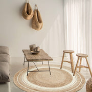 Jaipur handloom - Indian Jute Round Rug Circle Rugs White round rug for Living Room Carpet
