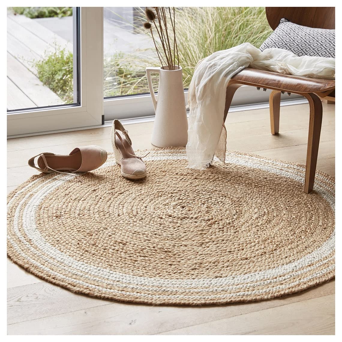 Jaipur handloom - Indian Jute Round Rug Circle Rugs White round rug for Living Room Carpet