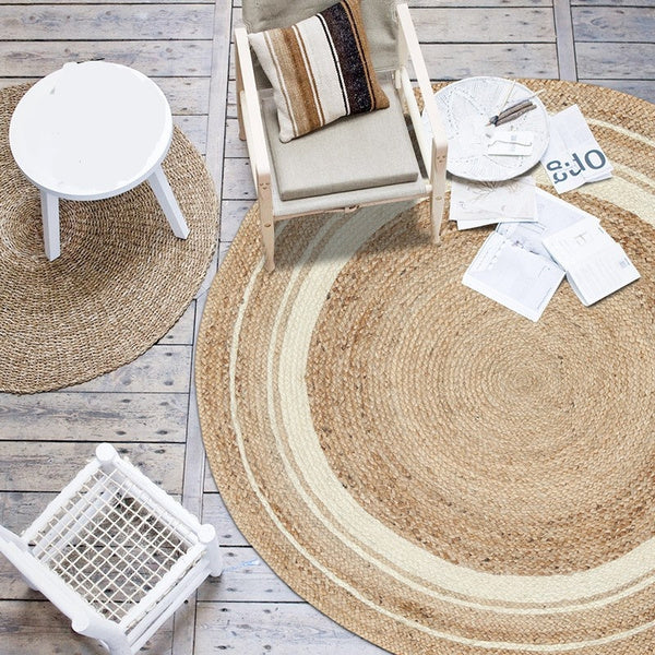 Jaipur handloom - Indian Jute Round Rug Circle Rugs White round rug for Living Room Carpet