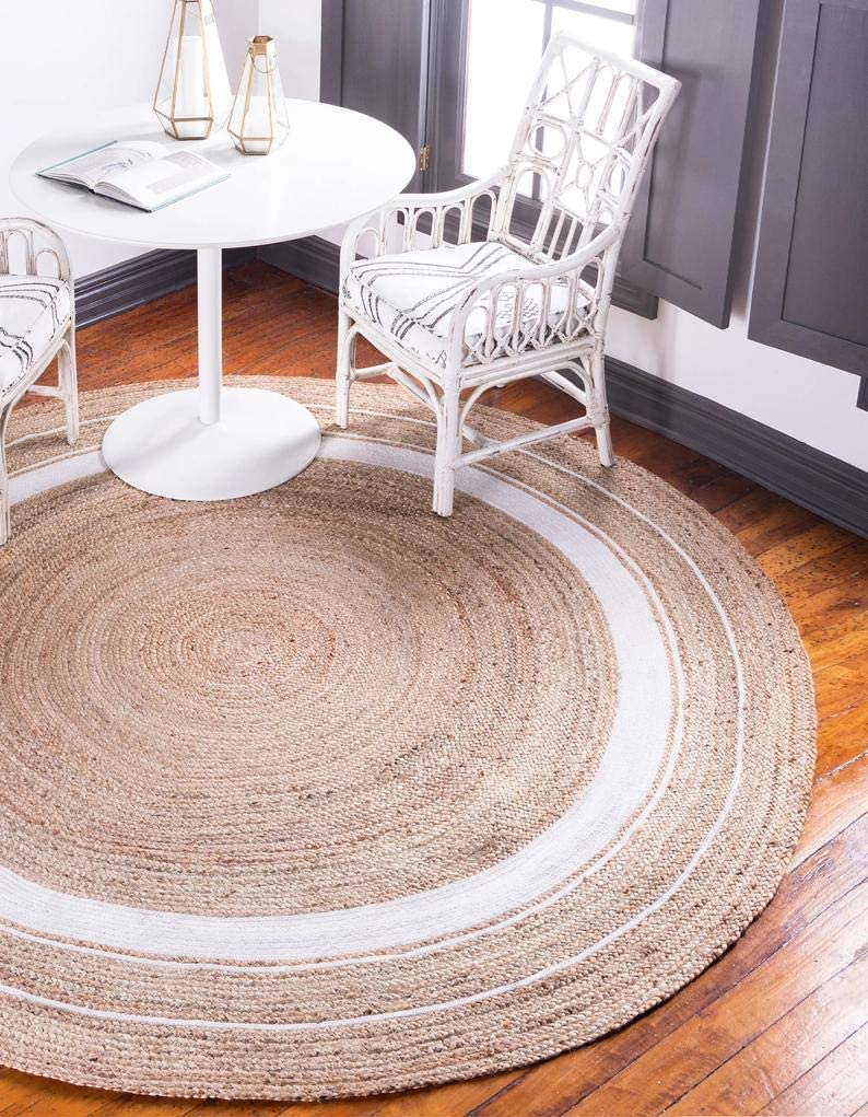 Jaipur handloom - Indian Jute Round Rug Circle Rugs White round rug for Living Room Carpet