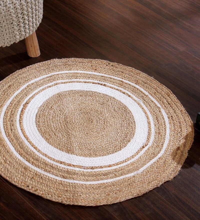 Jaipur handloom - Indian Jute Round Rug Circle Rugs White round rug for Living Room Carpet