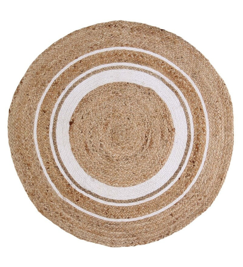 Jaipur handloom - Indian Jute Round Rug Circle Rugs White round rug for Living Room Carpet