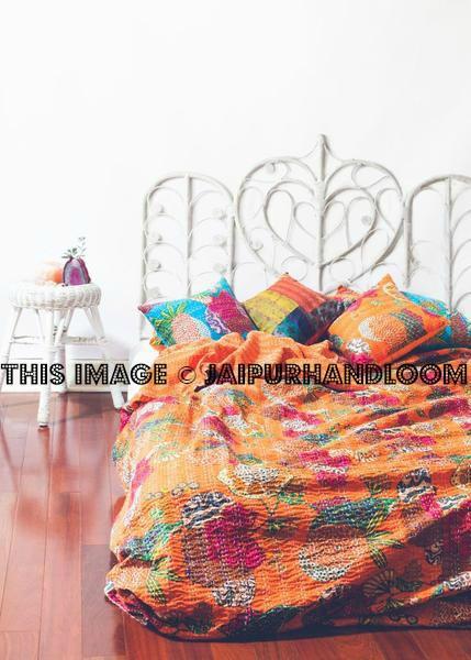 Indian Kantha Bedding Queen Kantha Blanket Bohemian Kantha Quilt