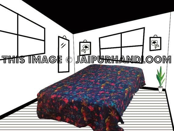 Indian Kantha Quilt Bohemian Kantha Bedding-Jaipur Handloom