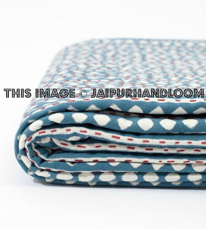 Indian Kantha Quilt Queen Hand block Blanket bedspread-Jaipur Handloom