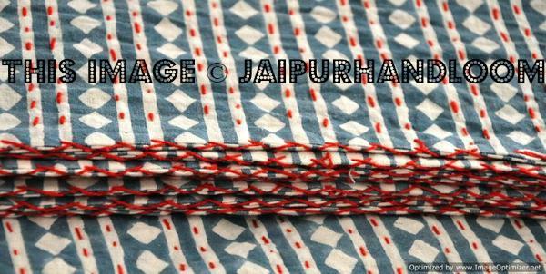 Indian Kantha Quilt Queen Hand block Blanket bedspread-Jaipur Handloom