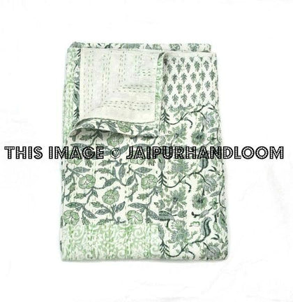 Indian Kantha Quilt in patchwork, Block print kantha Throw