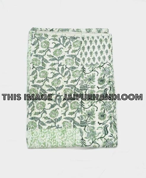 Indian Kantha Quilt in patchwork, Block print kantha Throw
