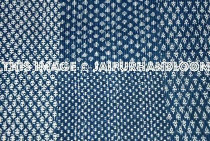 Indian Kantha Throw Indigo Floral Patchwork Kantha Bedding Queen Quilt