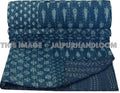 Indian Kantha Throw Indigo Floral Patchwork Kantha Bedding Queen Quilt