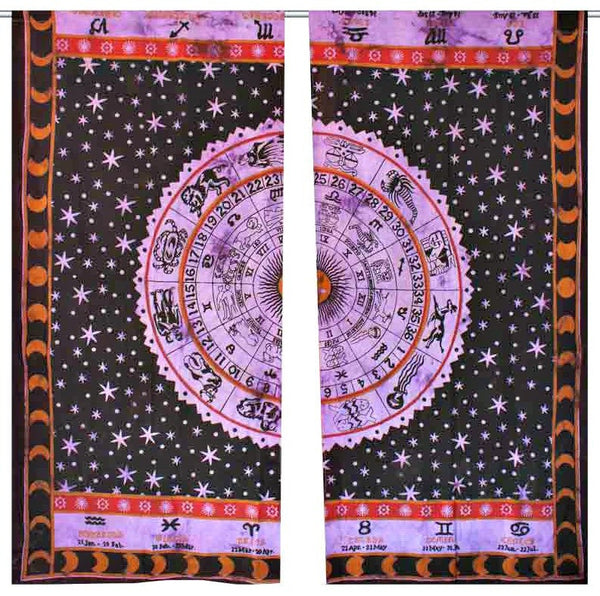 Indian Mandala Bohemian Window Curtain Dorm Astrology Tapestry Wall Curtain 2 PC-Jaipur Handloom