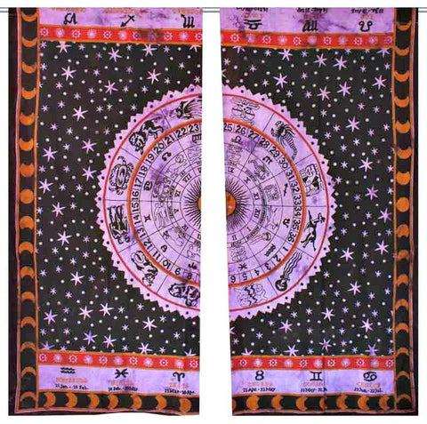 Indian Mandala Bohemian Window Curtain Dorm Astrology Tapestry Wall Curtain 2 PC-Jaipur Handloom