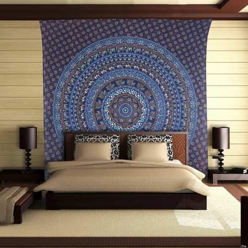Indian Mandala Wall Tapestries Cheap Wall Hanging Queen Cotton Bedspread-Jaipur Handloom