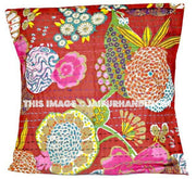 Indian Maroon Kantha Pillow Cover, Kantha throw Pillow, kantha cushion Cover, Floral Pillow, Floor Pillow, Indian Pillow, Outdoor Pillow-Jaipur Handloom