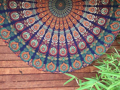 Indian Ombre Round Mandala Hippie Tapestry Roundie Throw Yoga Mat Tapestry-Jaipur Handloom