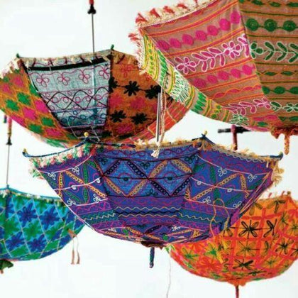 Indian Patchwork Umbrellas Parasols - 50 Pcs Wholesale Lot Wedding Decor Umbrellas Sun Protection Umbrella Parasol Women Umbrella-Jaipur Handloom
