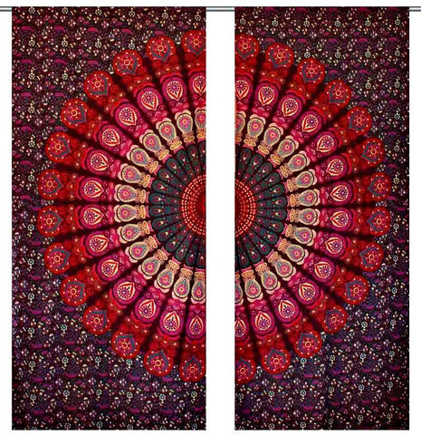 Indian Peacock Mandala Cotton Hippie Tapestry Door Cutain Decor Window Curtains-Jaipur Handloom