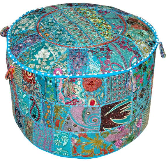 Indian Pouf Ottoman Patchwork on Sale
