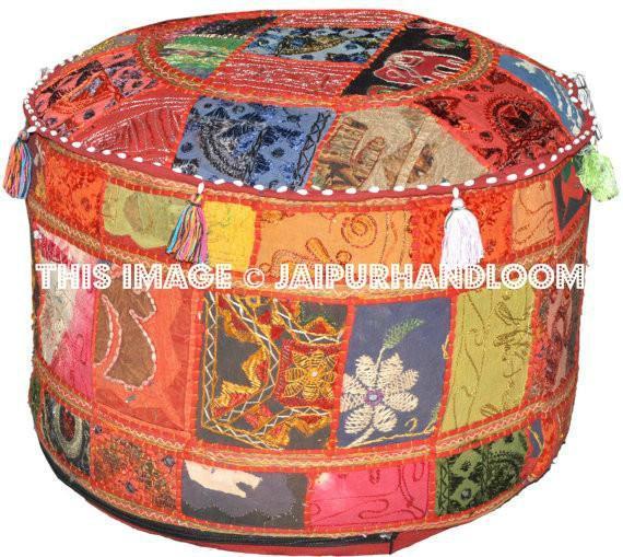 XL indian Poufs Bean bag ottoman Round Ottoman Pouf Footstools-Jaipur Handloom