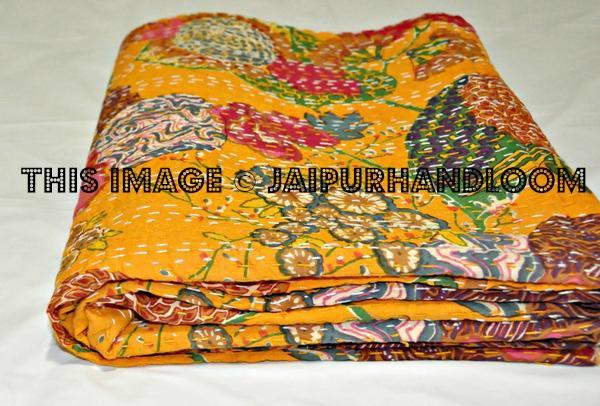 Indian Queen Kantha Quilt Floral Kantha Blanket Throw