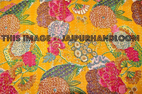 Indian Queen Kantha Quilt Floral Kantha Blanket Throw