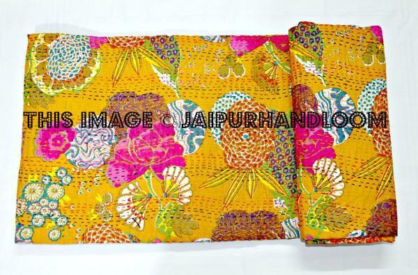 Indian Queen Kantha Quilt Floral Kantha Blanket Throw