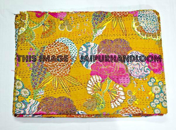 Indian Queen Kantha Quilt Floral Kantha Blanket Throw