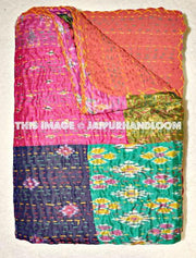 Indian Quilt Vintage Quilt Old Patola Indian Silk Sari Kantha Quilt-Jaipur Handloom