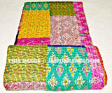 Indian Quilt Vintage Quilt Old Patola Indian Silk Sari Kantha Quilt-Jaipur Handloom