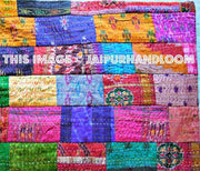Indian Quilt Vintage Quilt Old Patola Indian Silk Sari Kantha Quilt-Jaipur Handloom