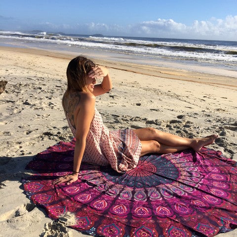 Indian Round Mandala Tapestry round sofa throw bohemian round beach towels-Jaipur Handloom