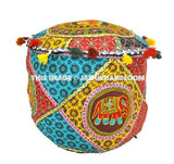 Indian Round Patch Work Embroidered Ottoman Pouf-Jaipur Handloom